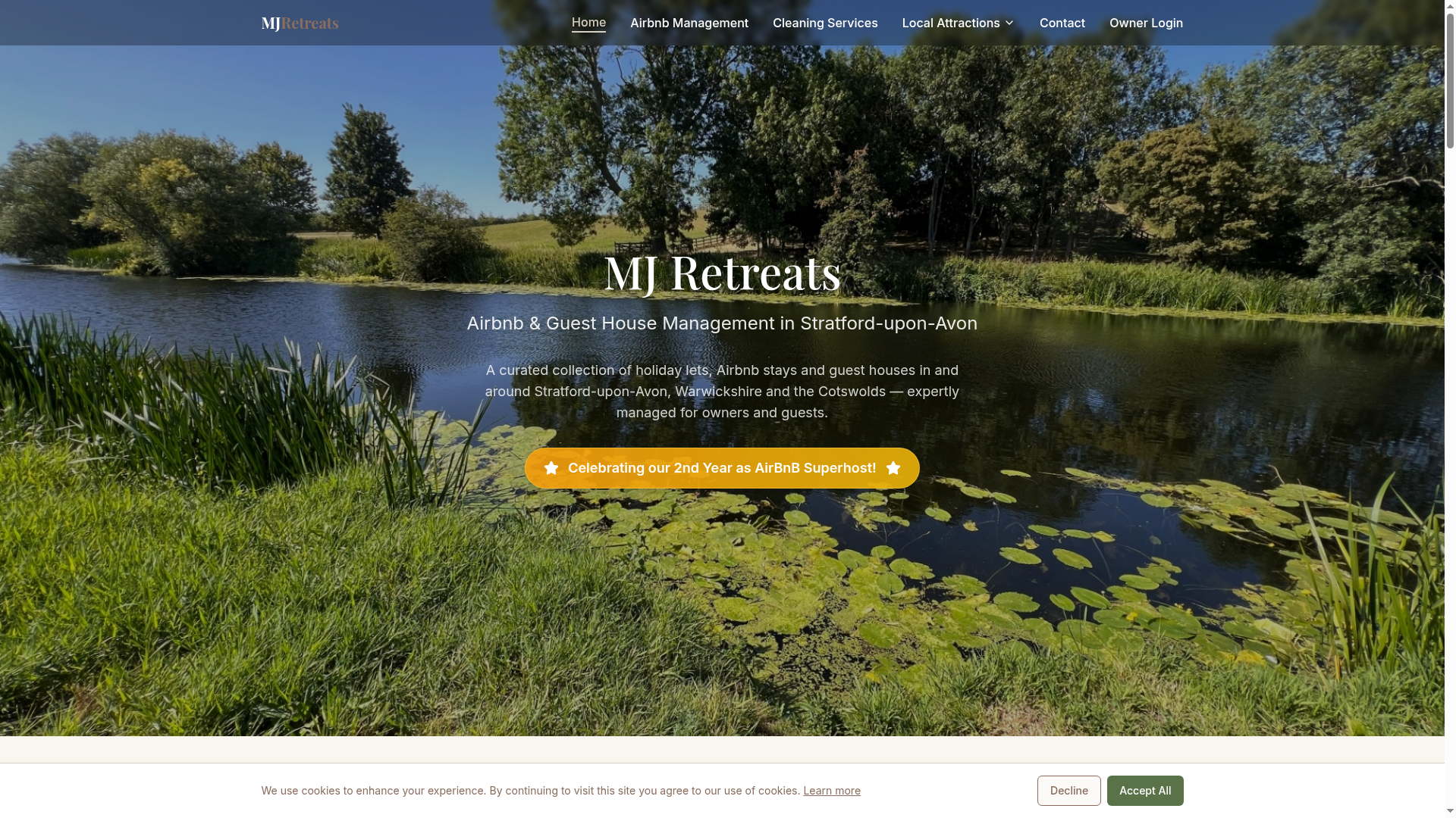 MJ Retreats Ltd website screenshot